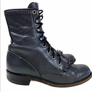 Black Leather Lace-Up Women's Ankle Boots